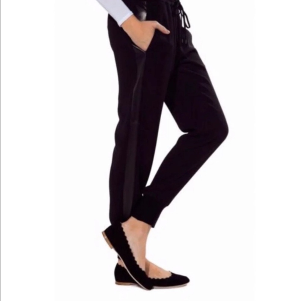 Vince Black Cupro Cotton Joggers Faux Leather Side Stripe Pants Small V068021183 - Picture 2 of 6